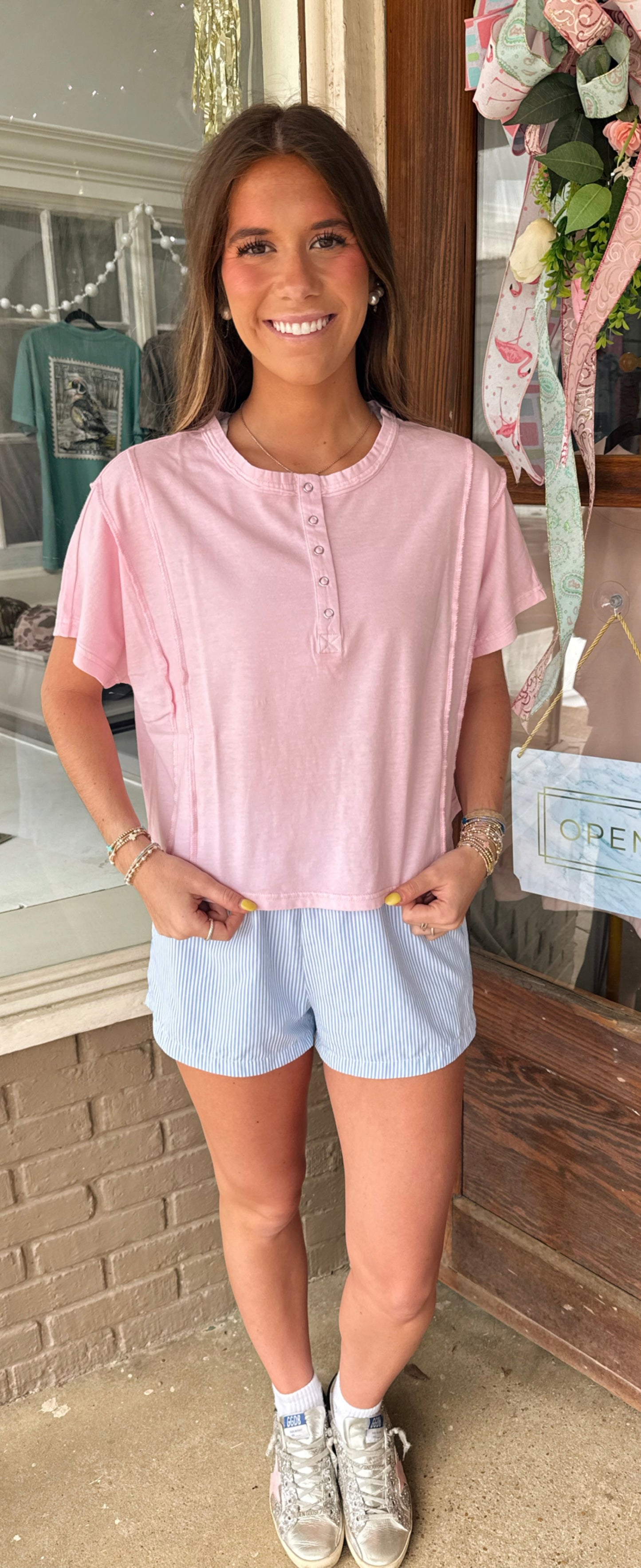 Pink Buttoned Simple Top