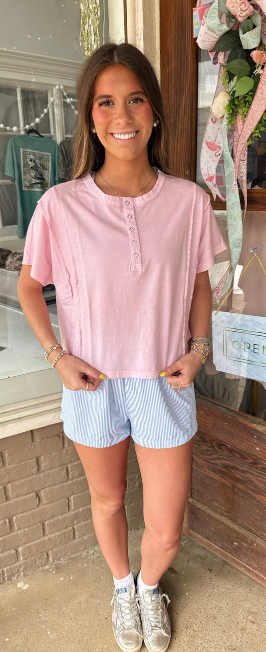 Pink Buttoned Simple Top