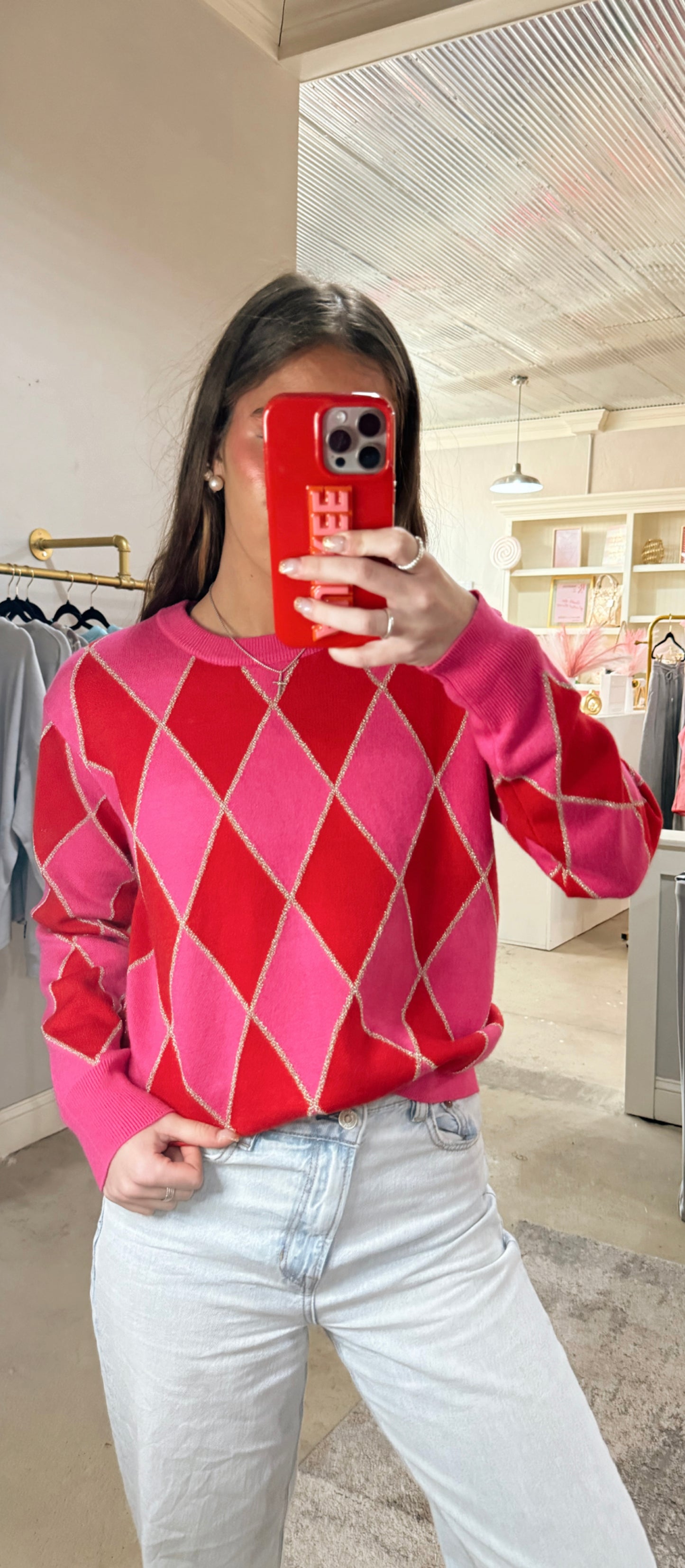 Pink & Red Glitter Sweater