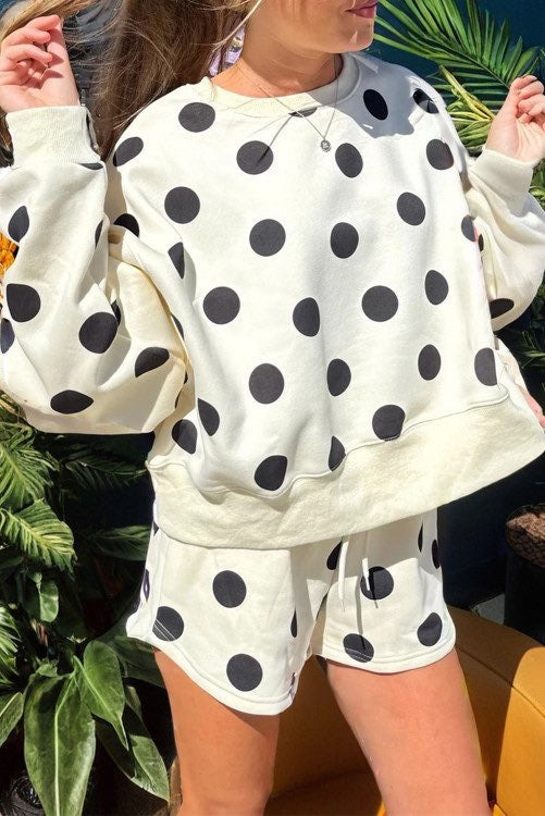 White & Black Polka Dot Short Set