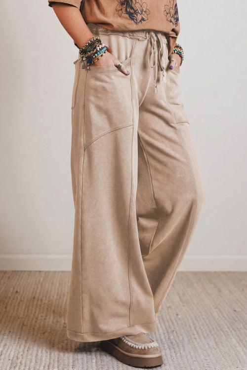 Khaki Wide Leg Pants with Pockets