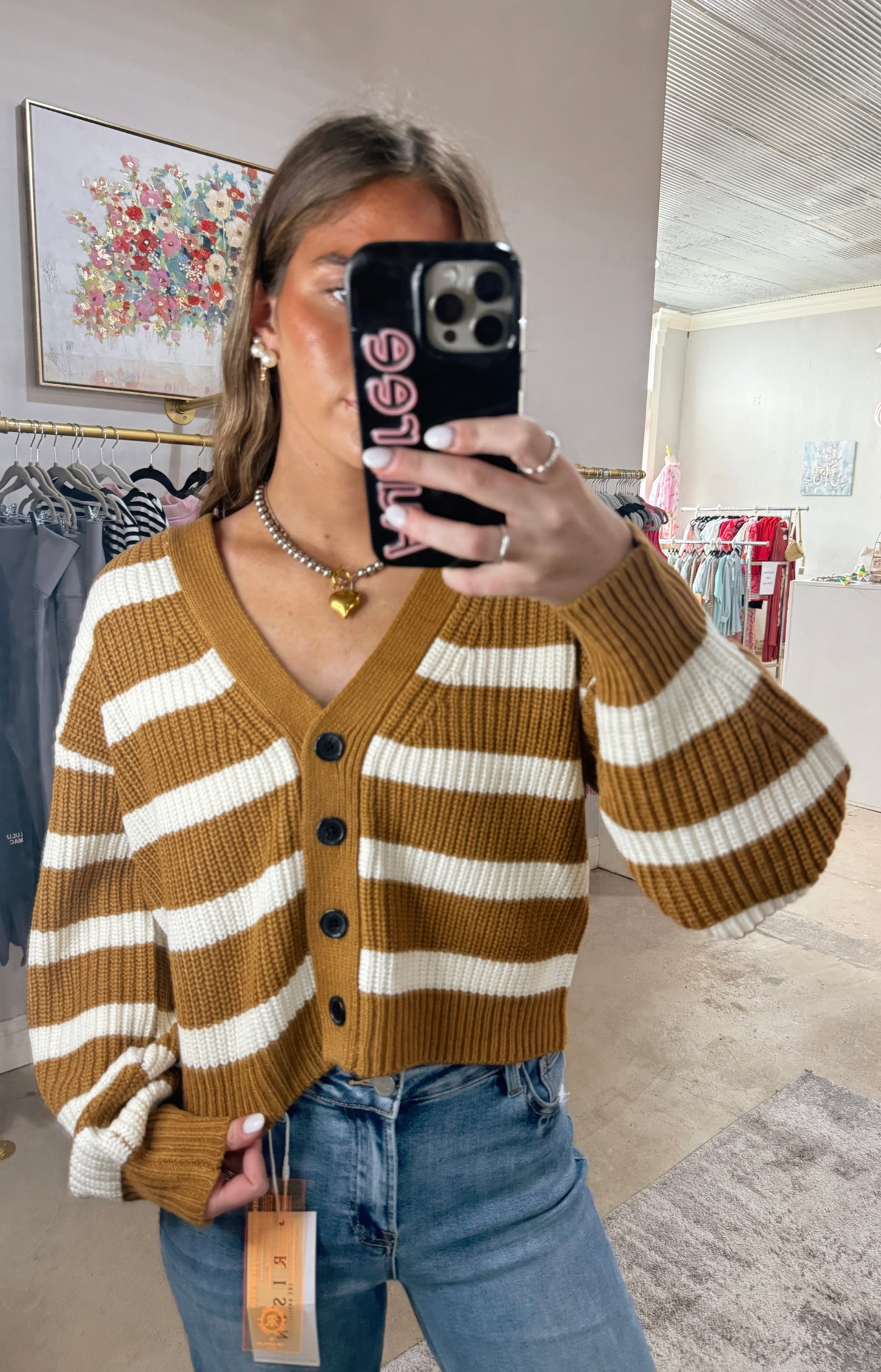 Tan Striped Cardigan
