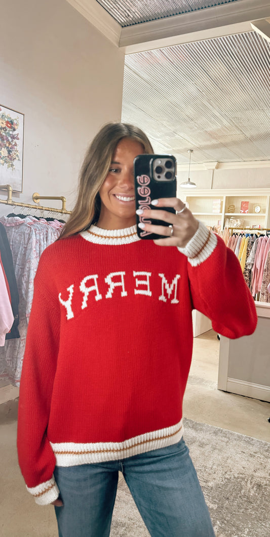 Merry Tan + Red Sweater