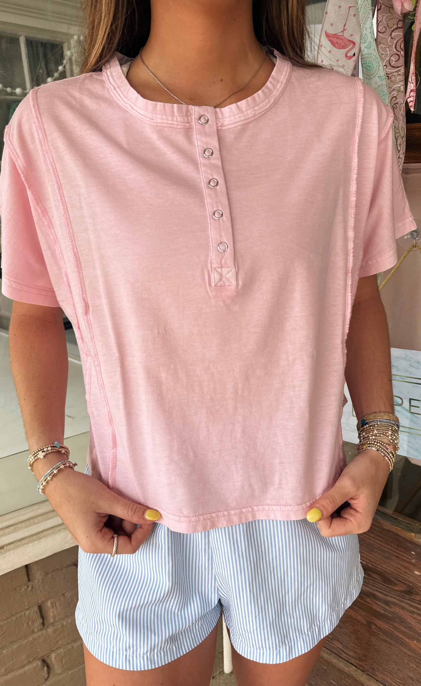 Pink Buttoned Simple Top
