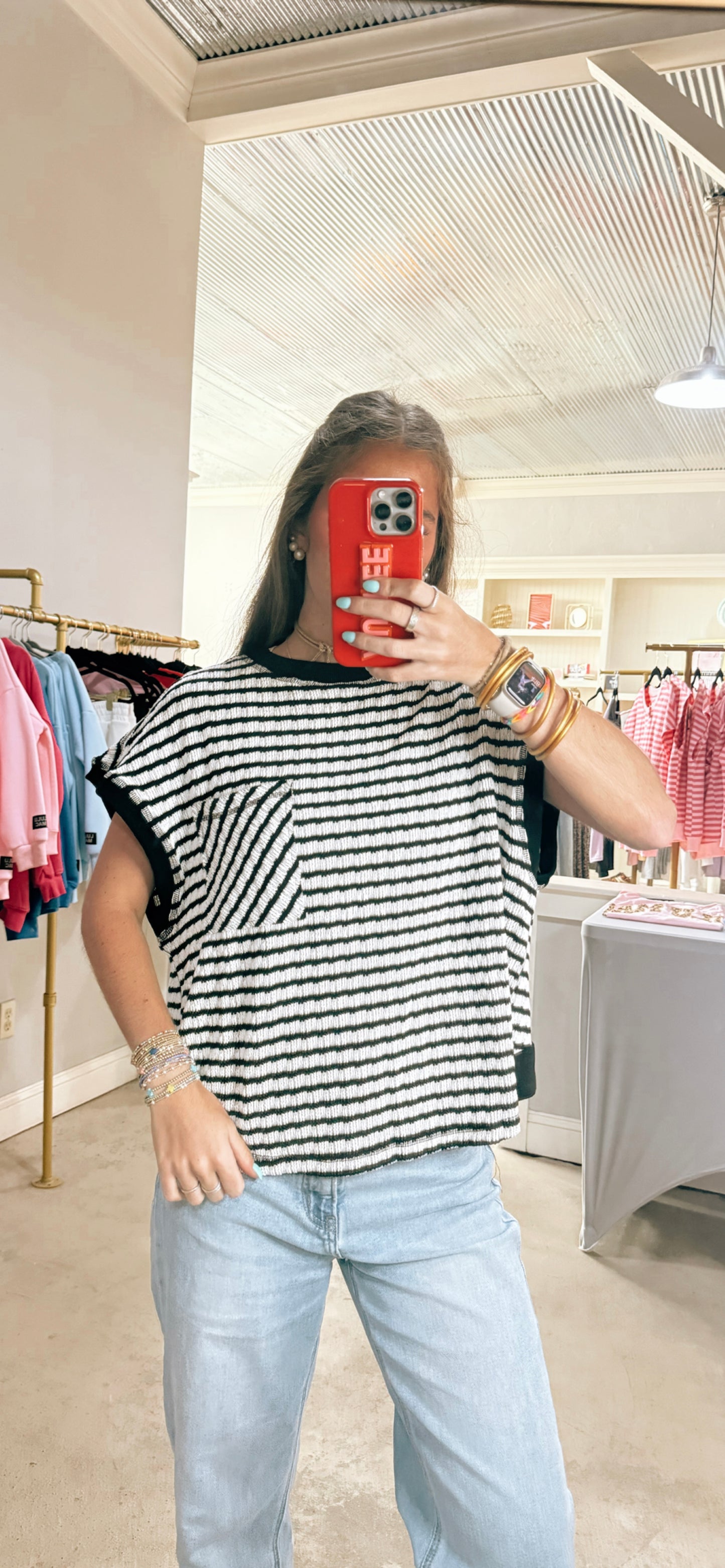 Black Stripe Open Back Top