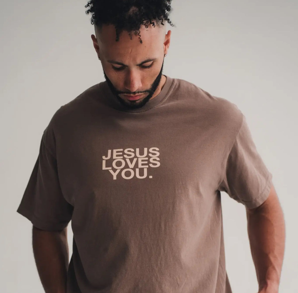 Brown & Tan Jesus Loves You Comfort Color Tee