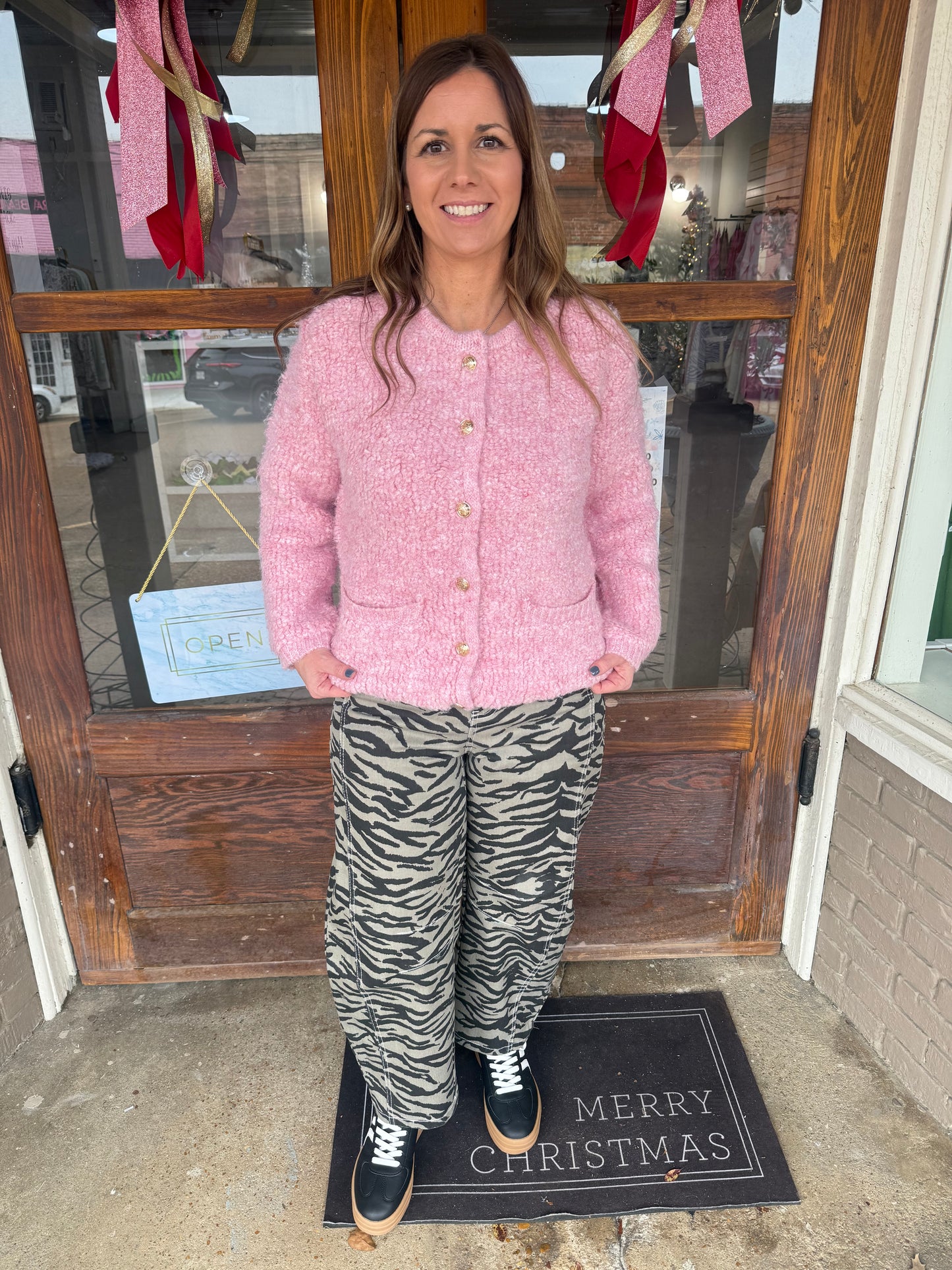 Zebra Print Barrel Jeans