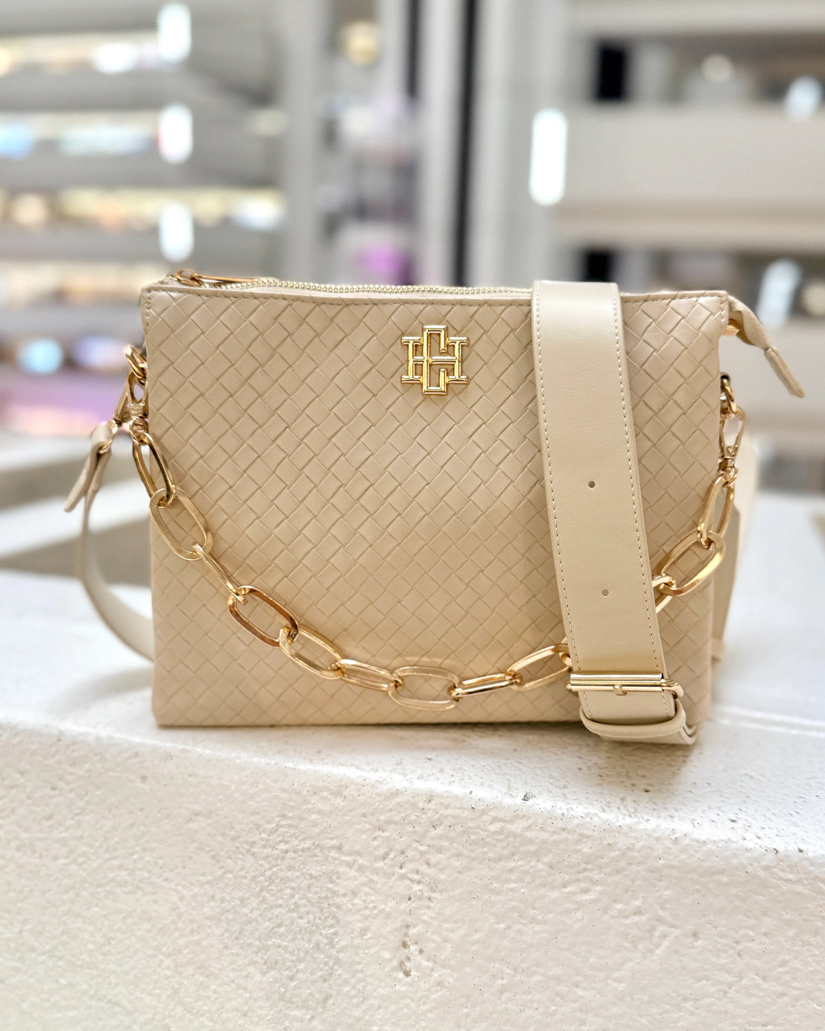 Caroline Hill Woven Almond Ariana Crossbody