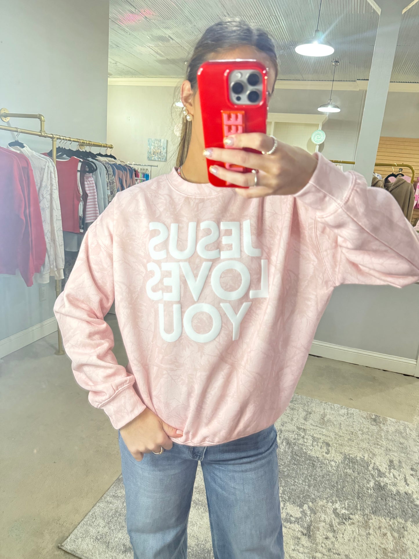 Pink Jesus Loves you Camo Sweatshirt