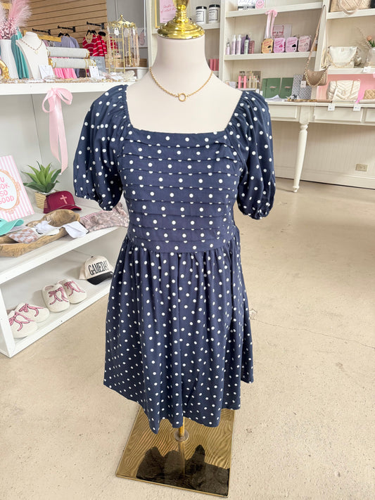Navy Polka Dot Dress