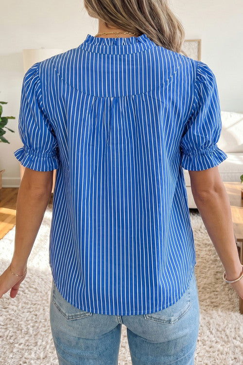Blue Striped Top + Puff Sleeves