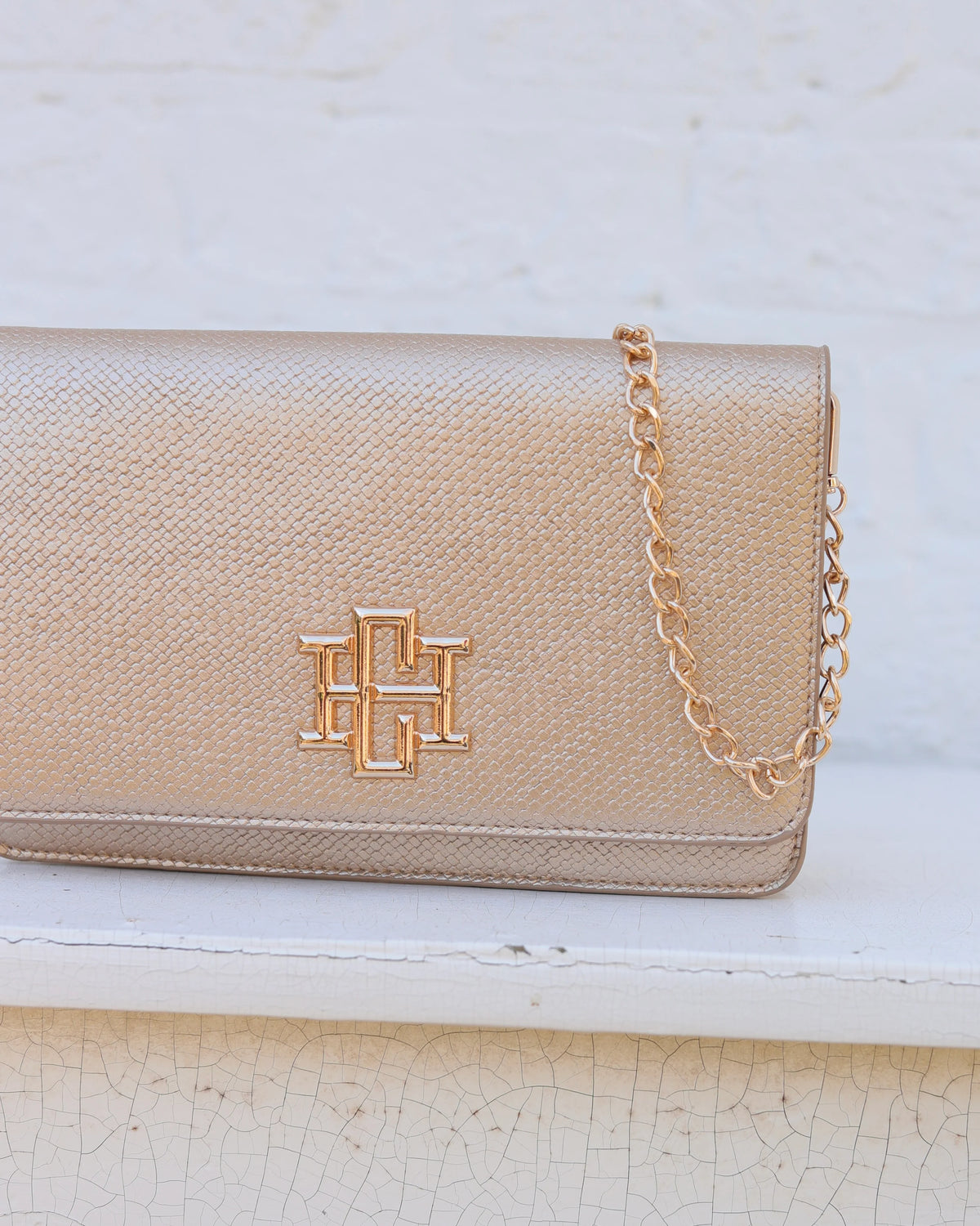 Caroline Hill Woven Gold Bryn Clutch/Crossbody