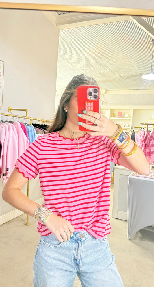 Pink & Red Striped Top