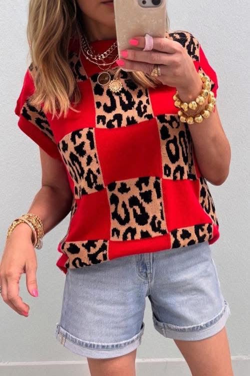 Red Leopard Top