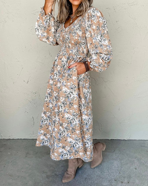 Tan Floral Maxi Dress
