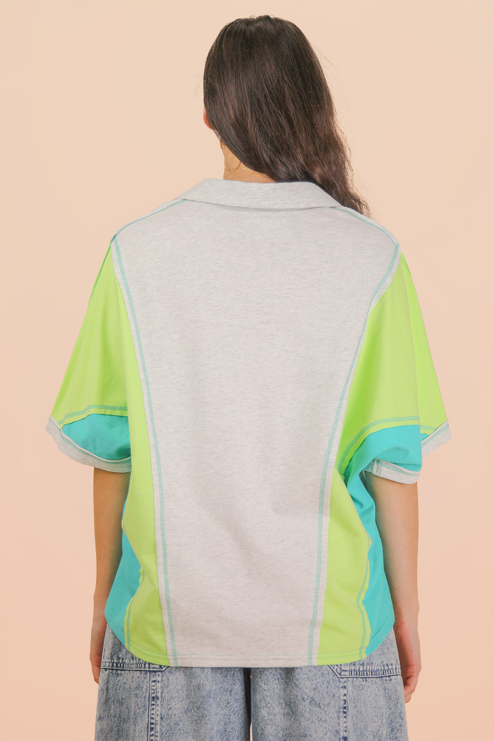 Oversized Green/Blue Color Block Top