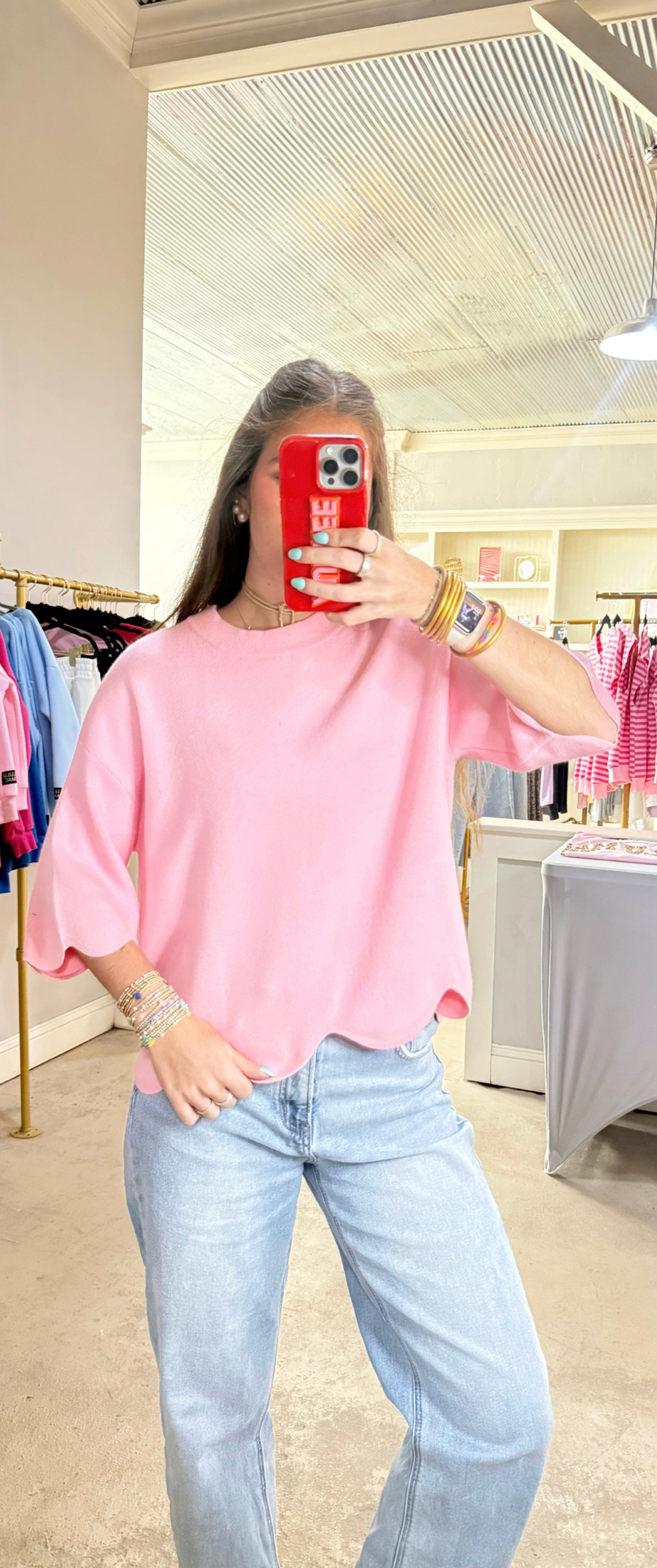 Pink Scallop Detail Top