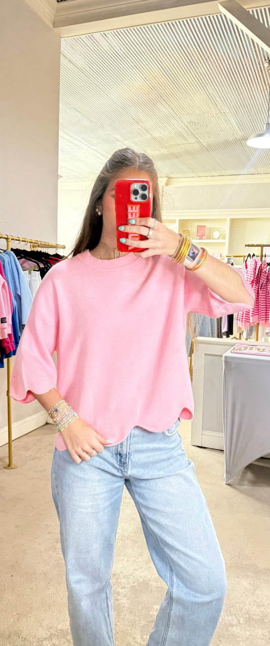 Pink Scallop Detail Top