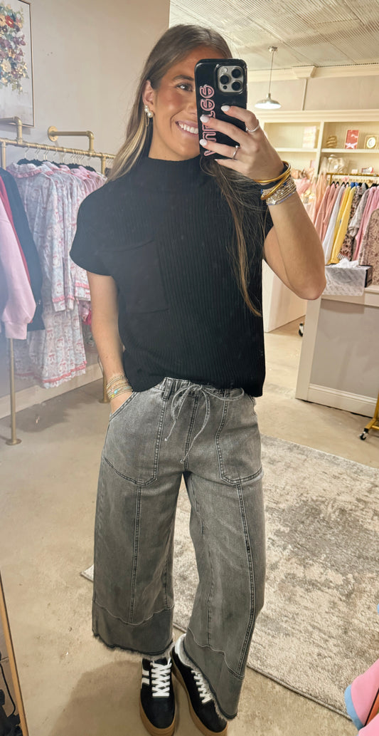 Black Elastic Waistband Jeans