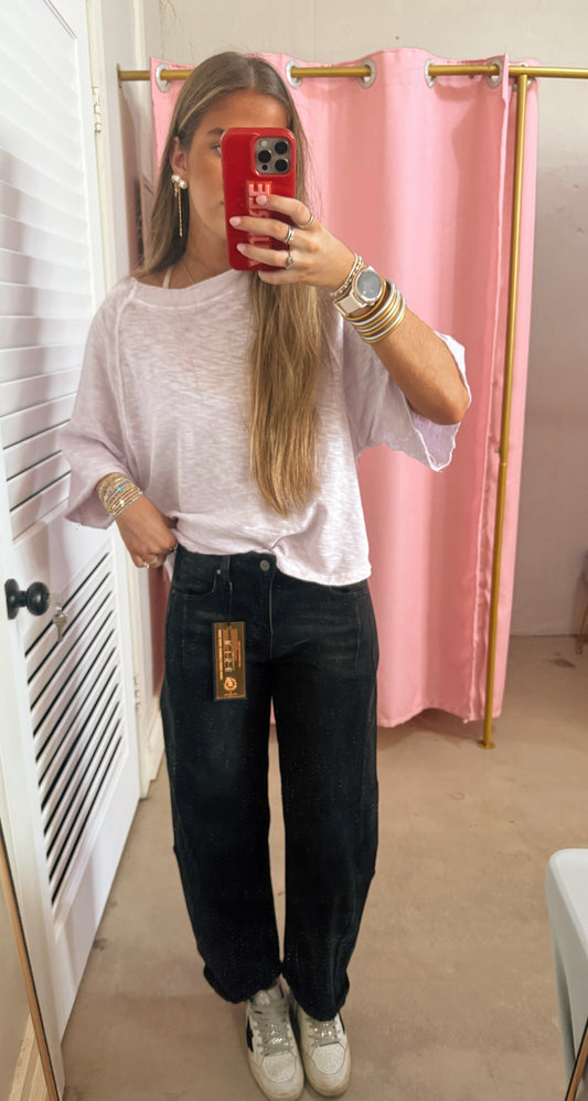 Black Risen Cuff Barrel Jeans