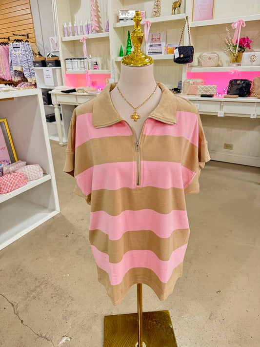 Plus Tan/Pink Stripe Top