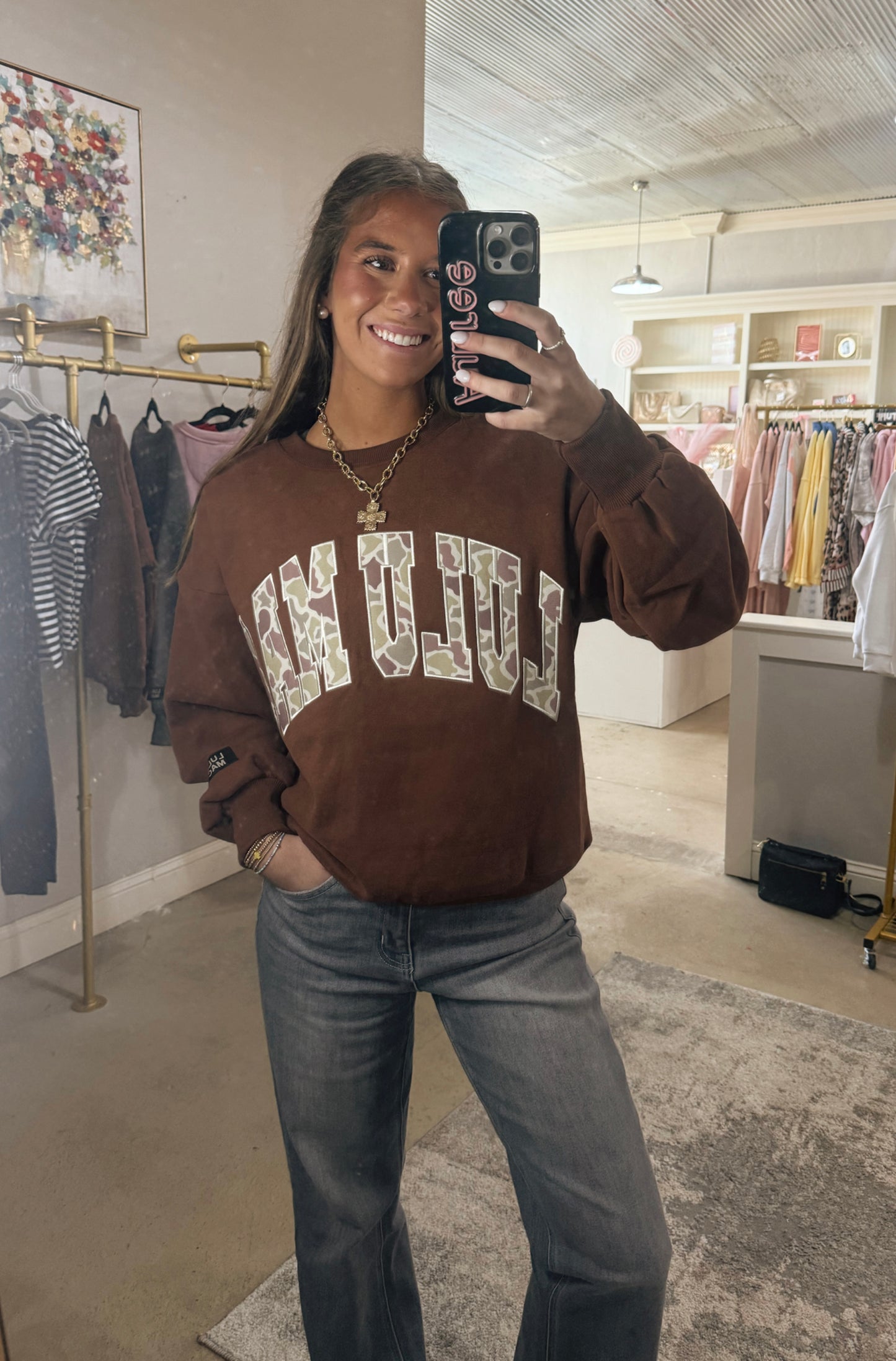 Brown & Camo Lulu Mac sweatshirt