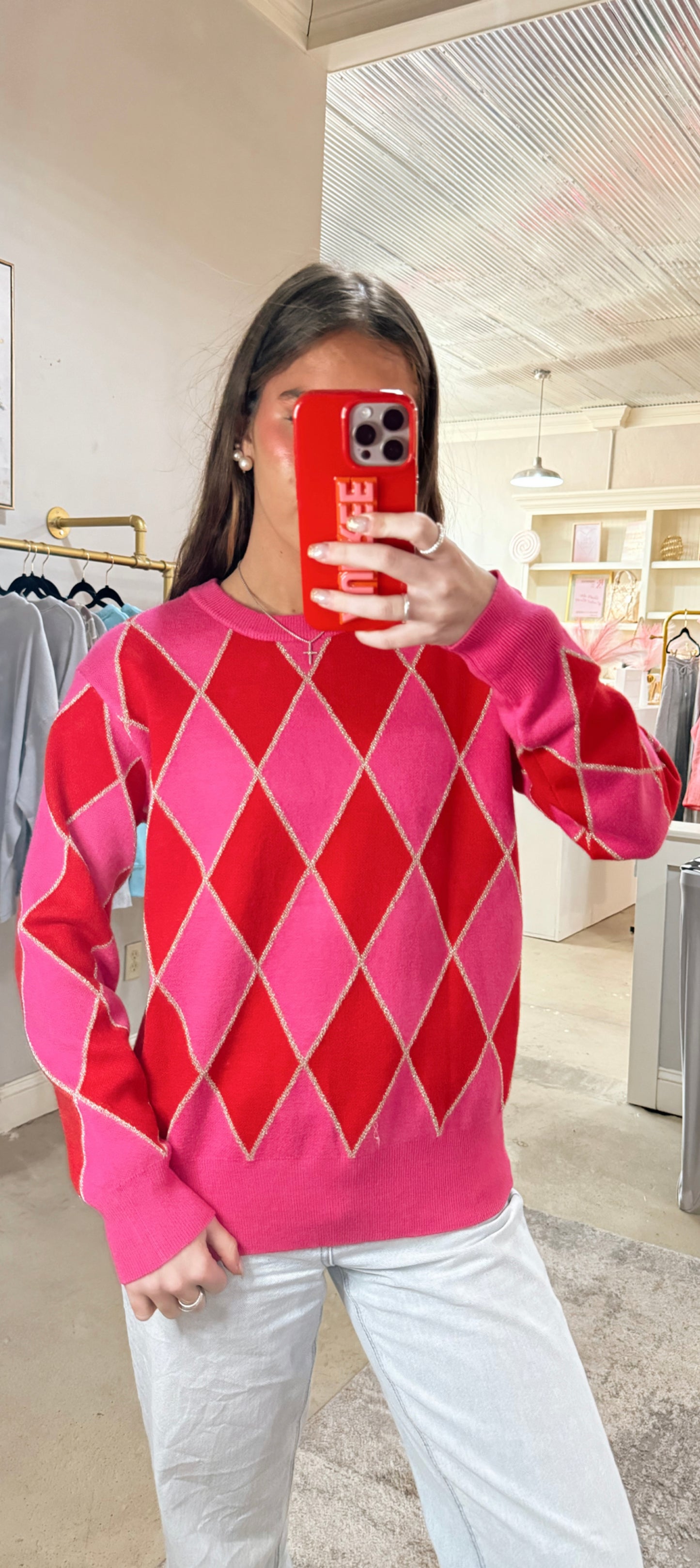 Pink & Red Glitter Sweater