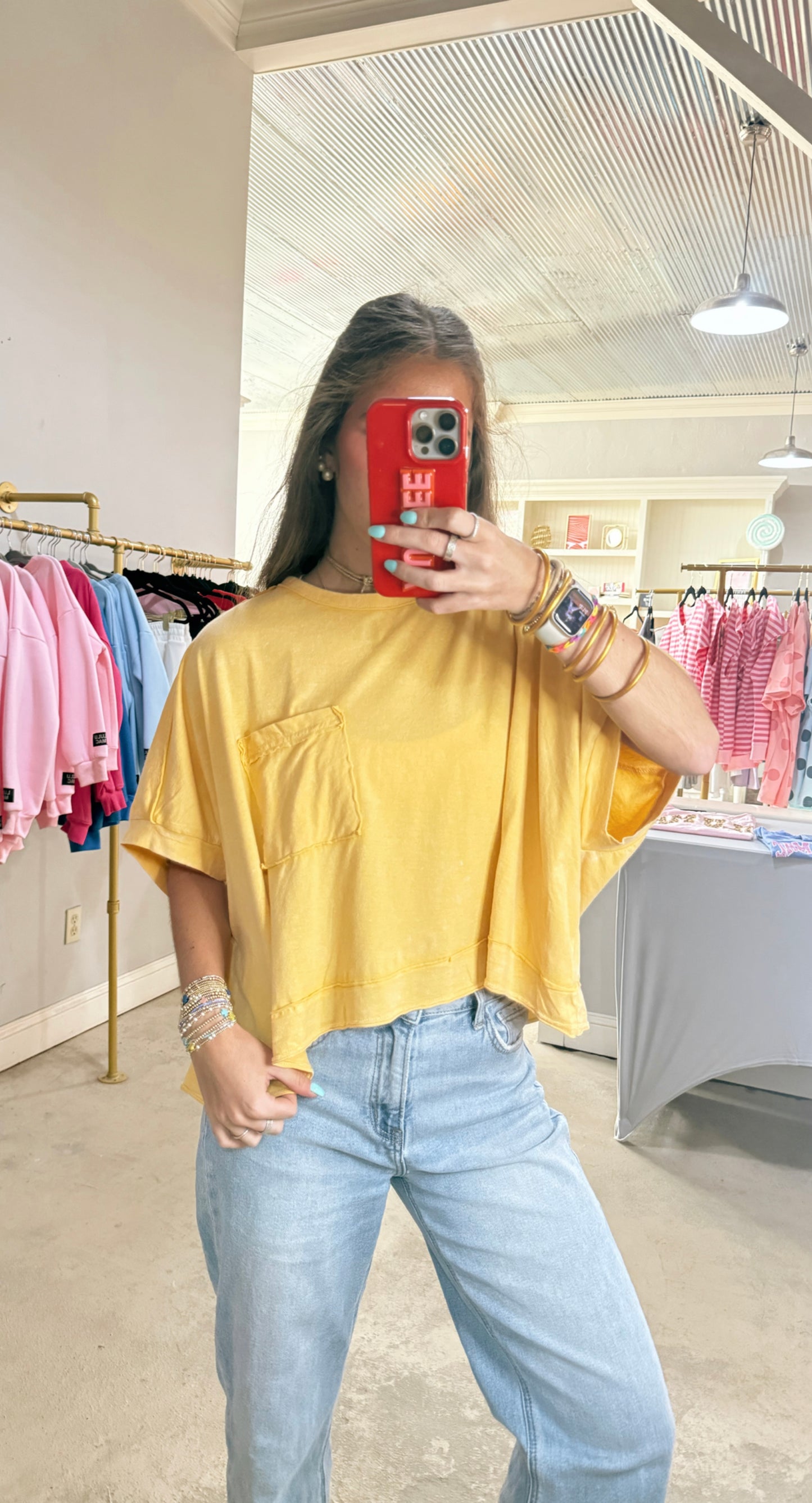 Yellow Mineral Washed Simple Top