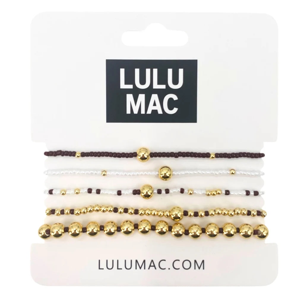 Lulu Mac Maroon Beaded Bracelet Set
