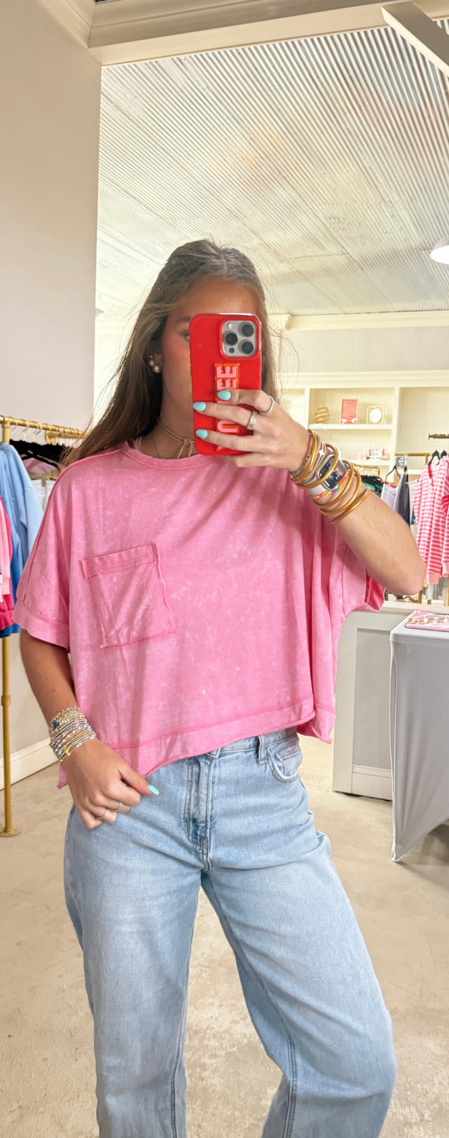 Pink Mineral Washed Simple Top