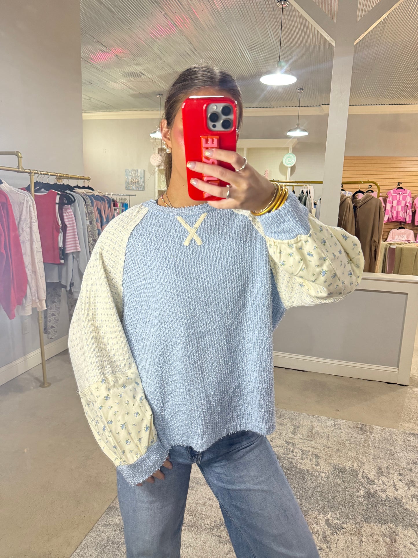 Blue Floral Sleeve Top