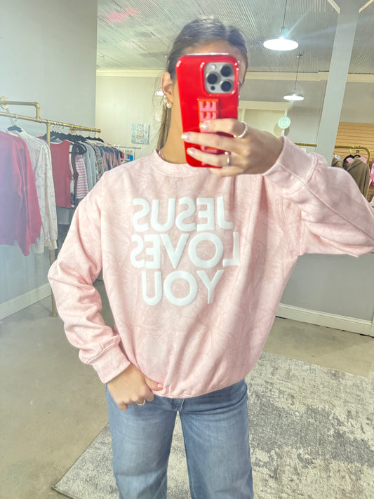 Pink Jesus Loves you Camo Sweatshirt