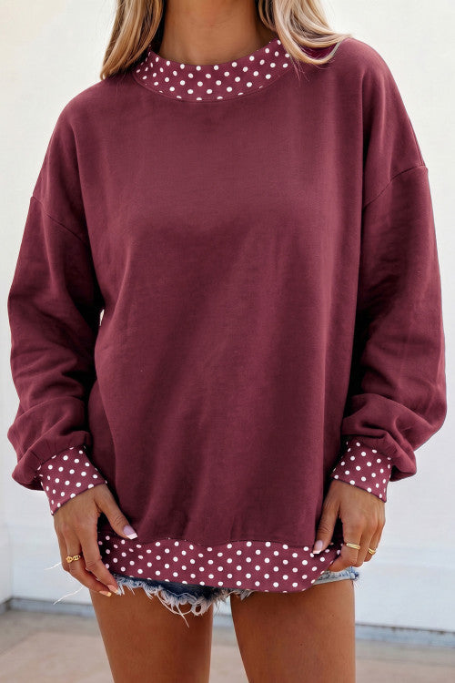 Maroon Polka Dot Mock-Neck