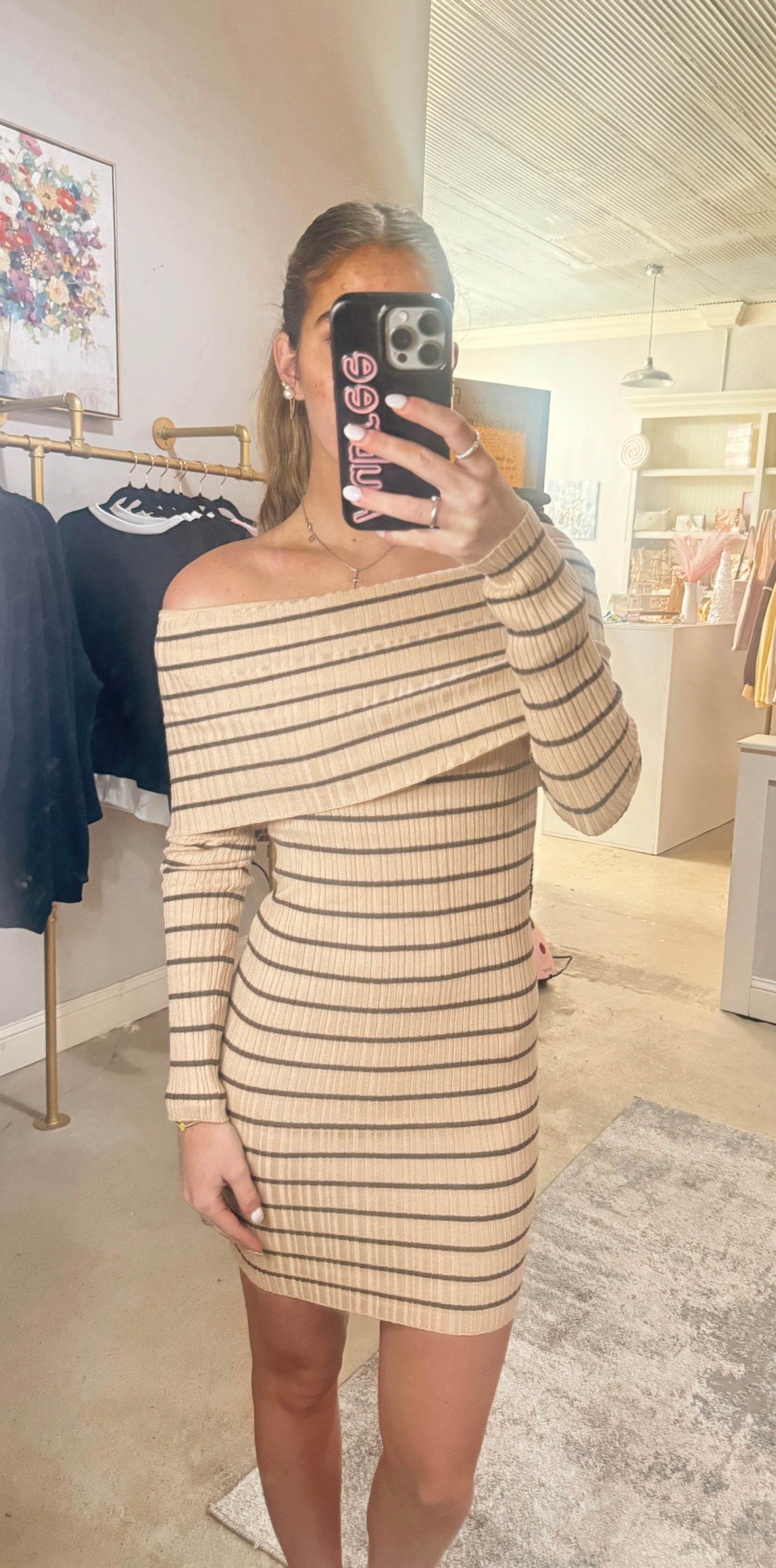 Tan Off Shoulder Dress