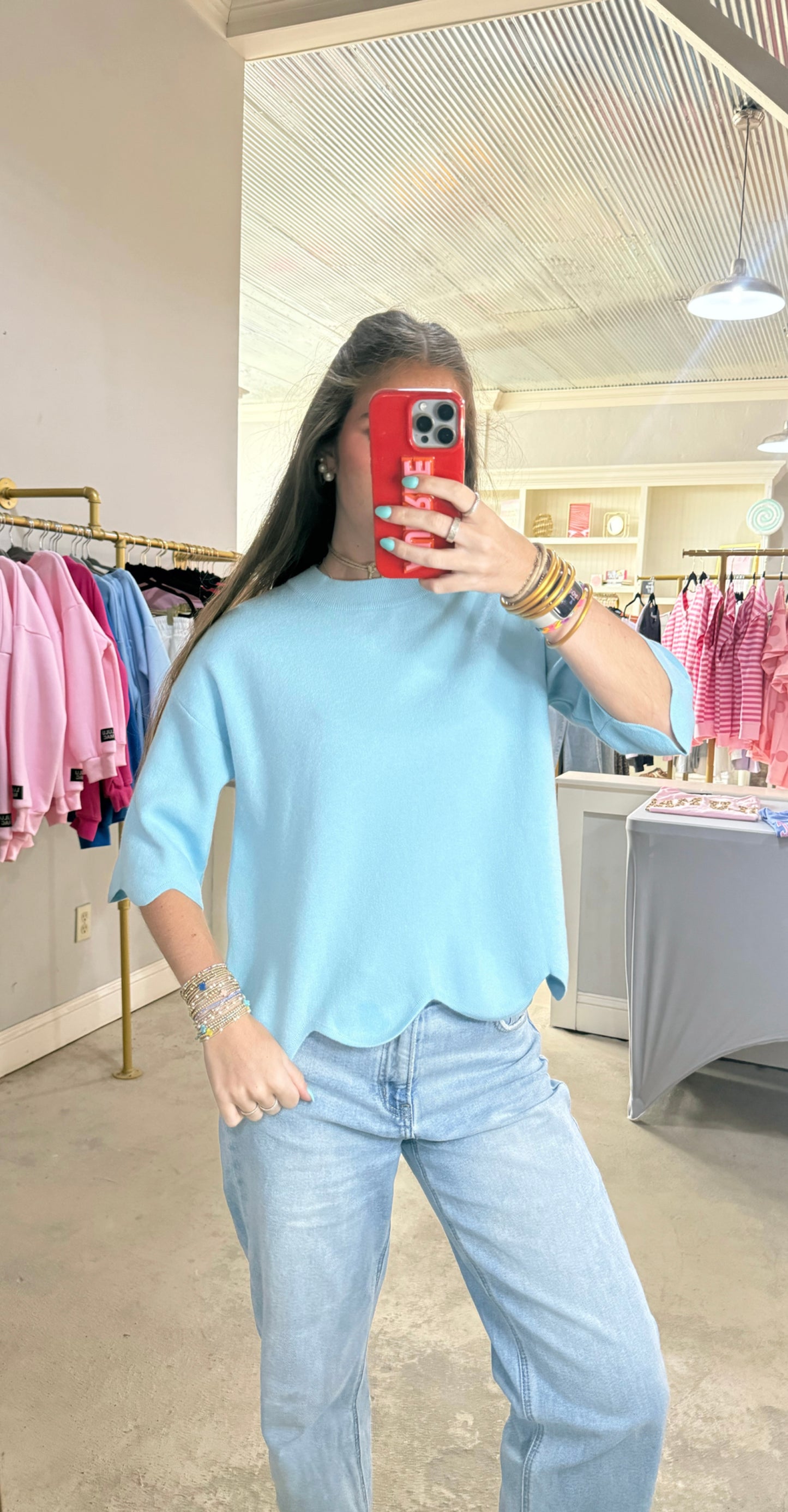 Blue Scallop Detail Top