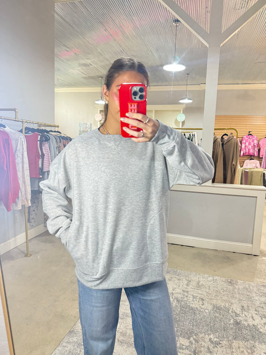 Grey Simple Pullover with Pockets