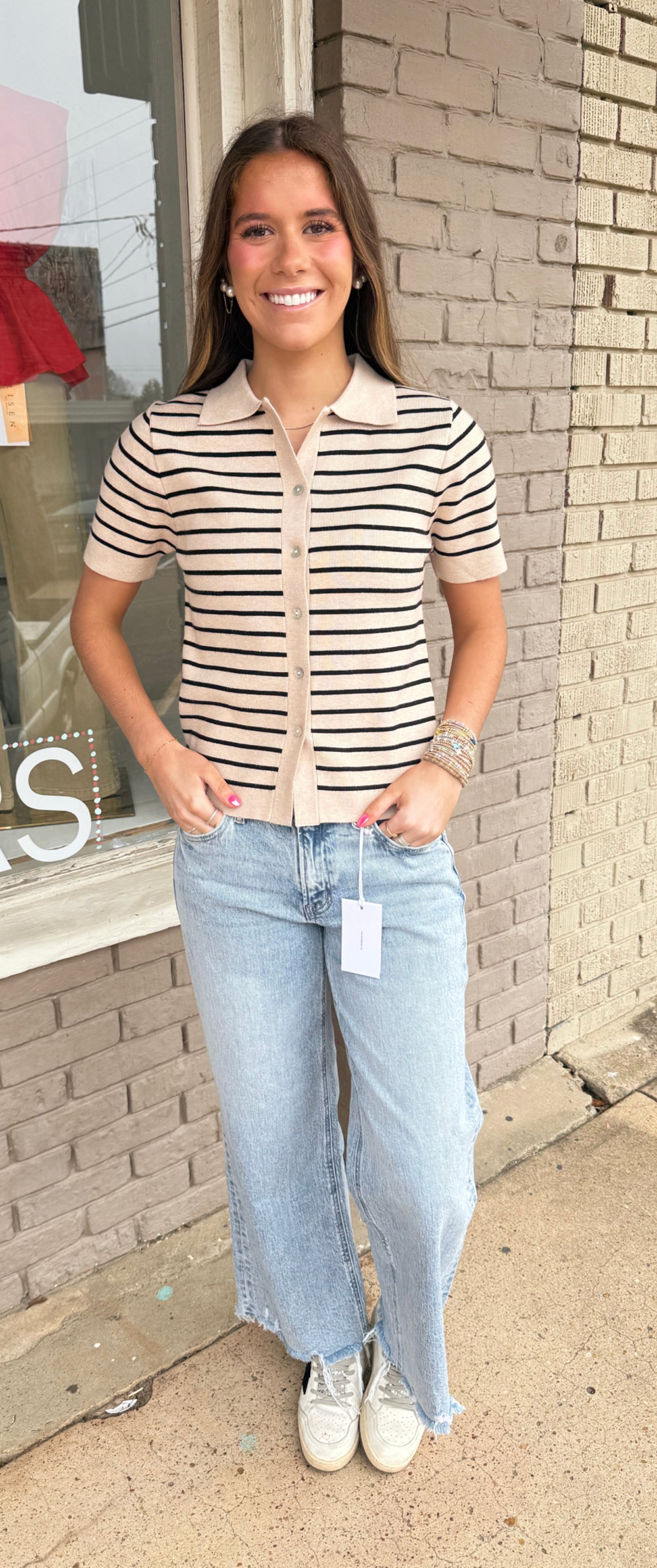 Black Striped Short Sleeve Cardigan