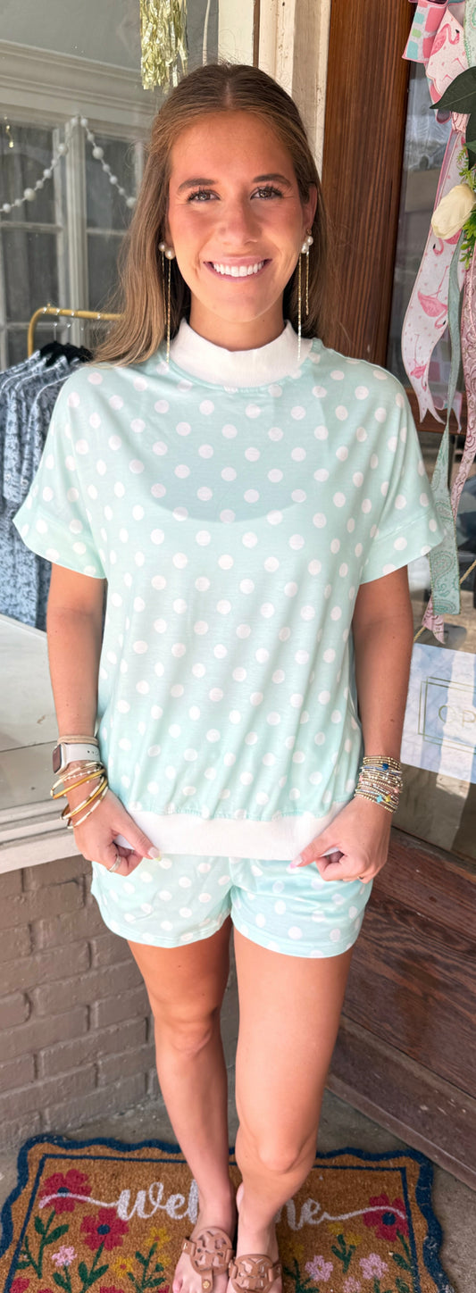 Mint Polka Dot Mockneck Set