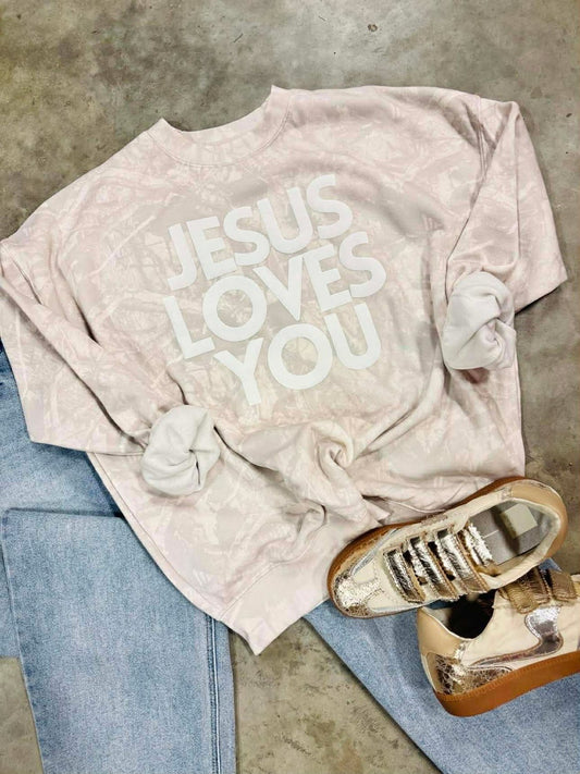 Beige Camo Jesus Loves you Sweatshirt