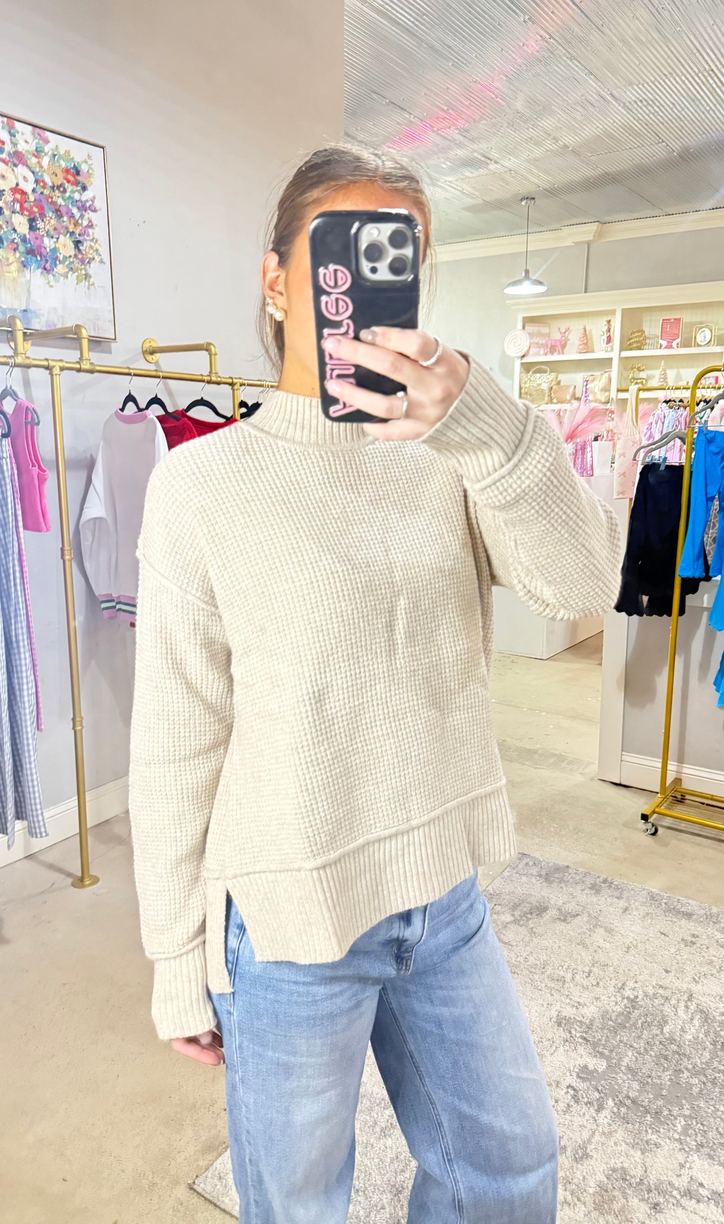 Tan Side Slit Sweater