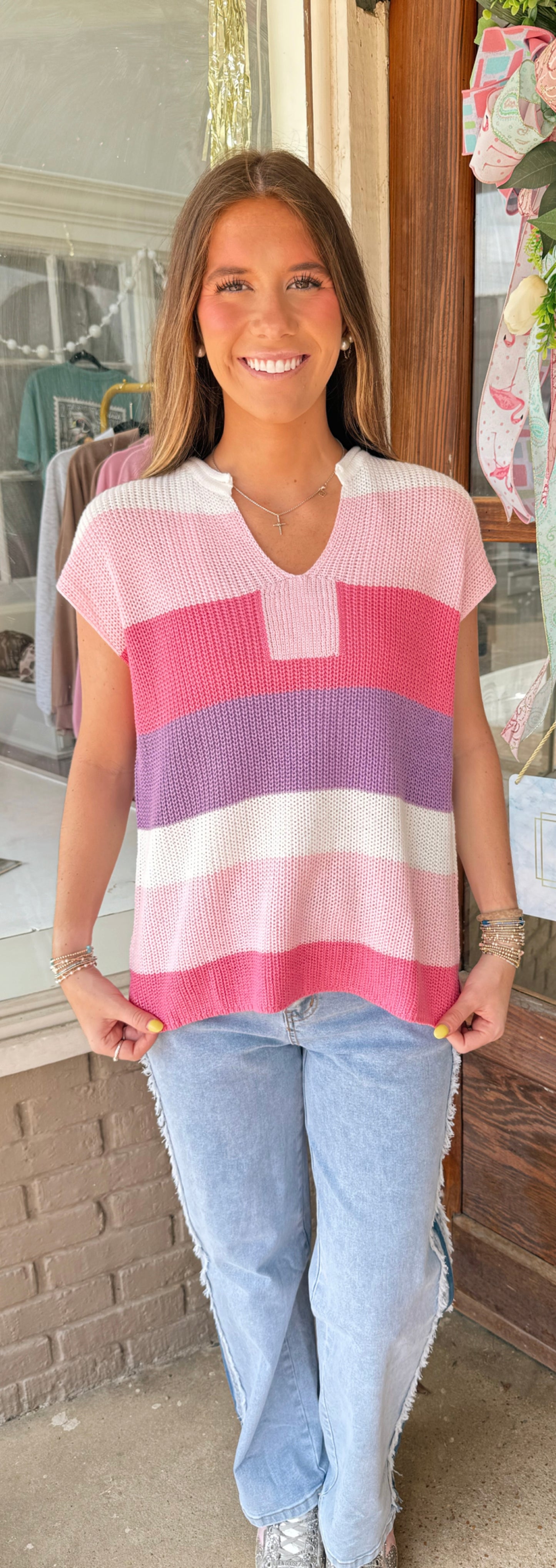 Pink & Purple Color block Top