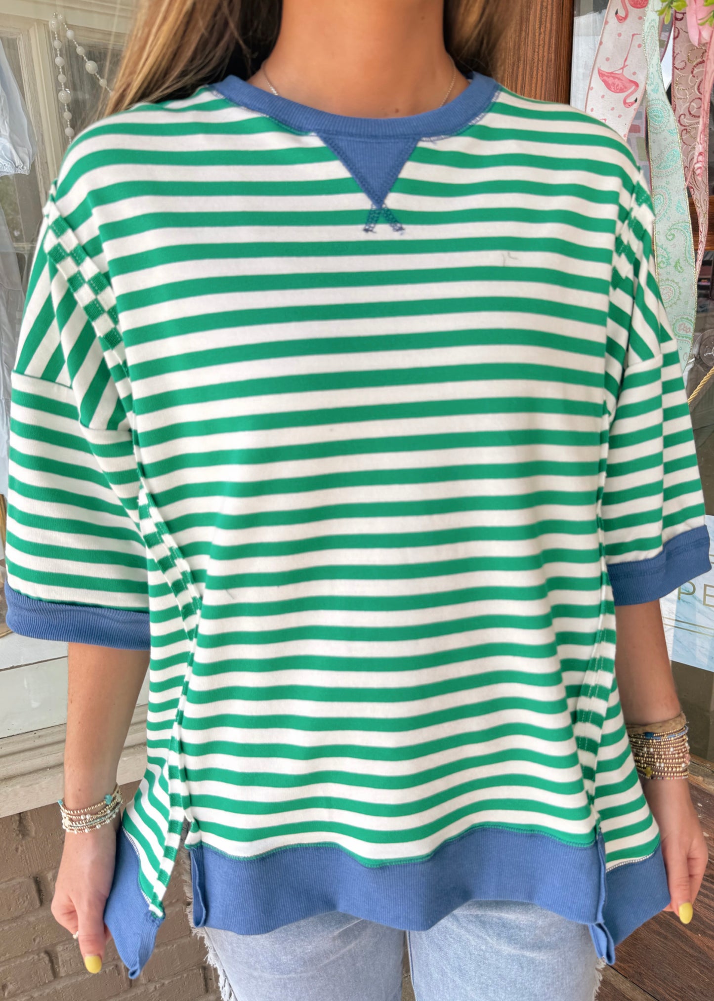 Green & Blue Stripe Top