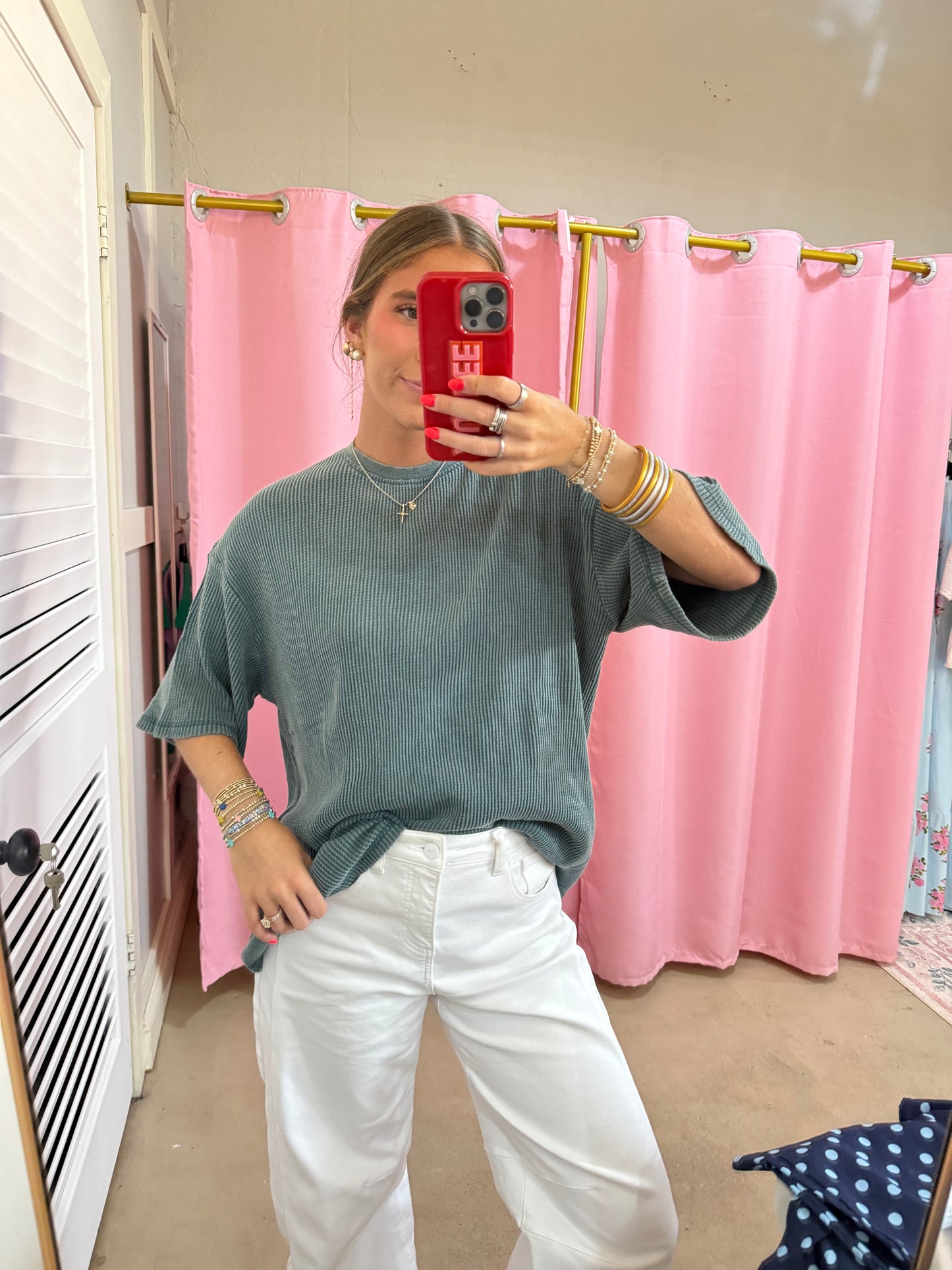 Teal Waffle Knit Top