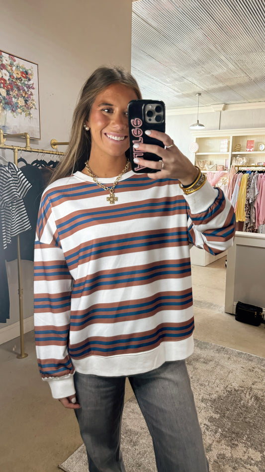 Brown & Blue Striped Top