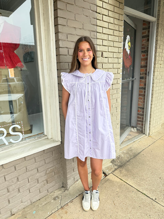 Lilac Flutter Sleeve Collar Dress