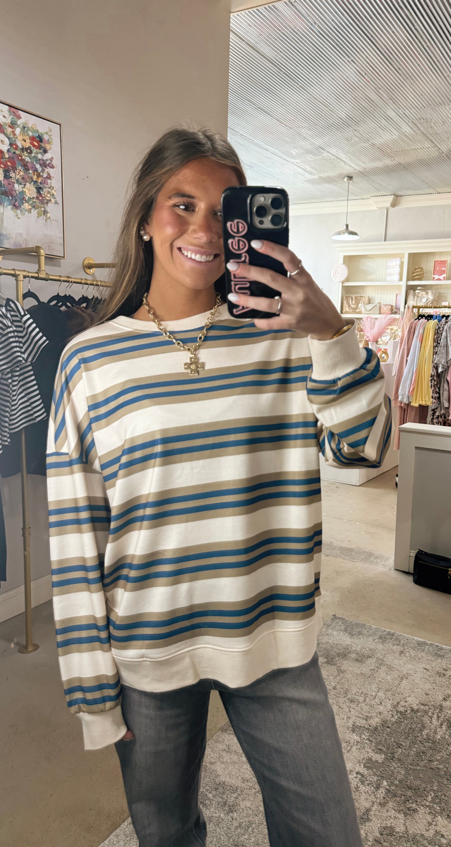 Green & Blue Striped Top
