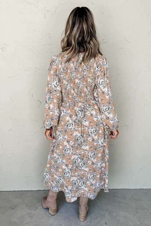 Tan Floral Maxi Dress