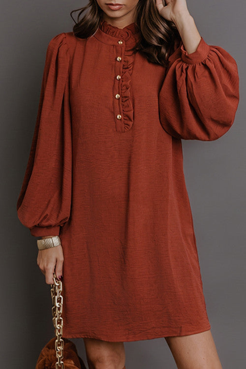 Coffee Dress with Gold Buttons