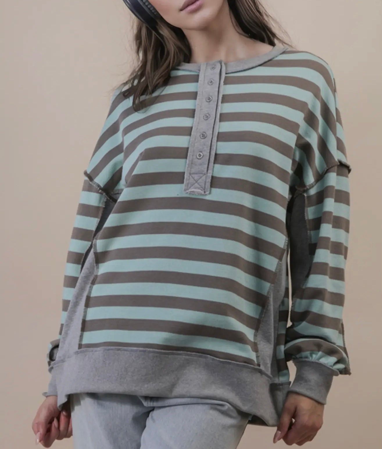 Blue & Brown Stripe Top