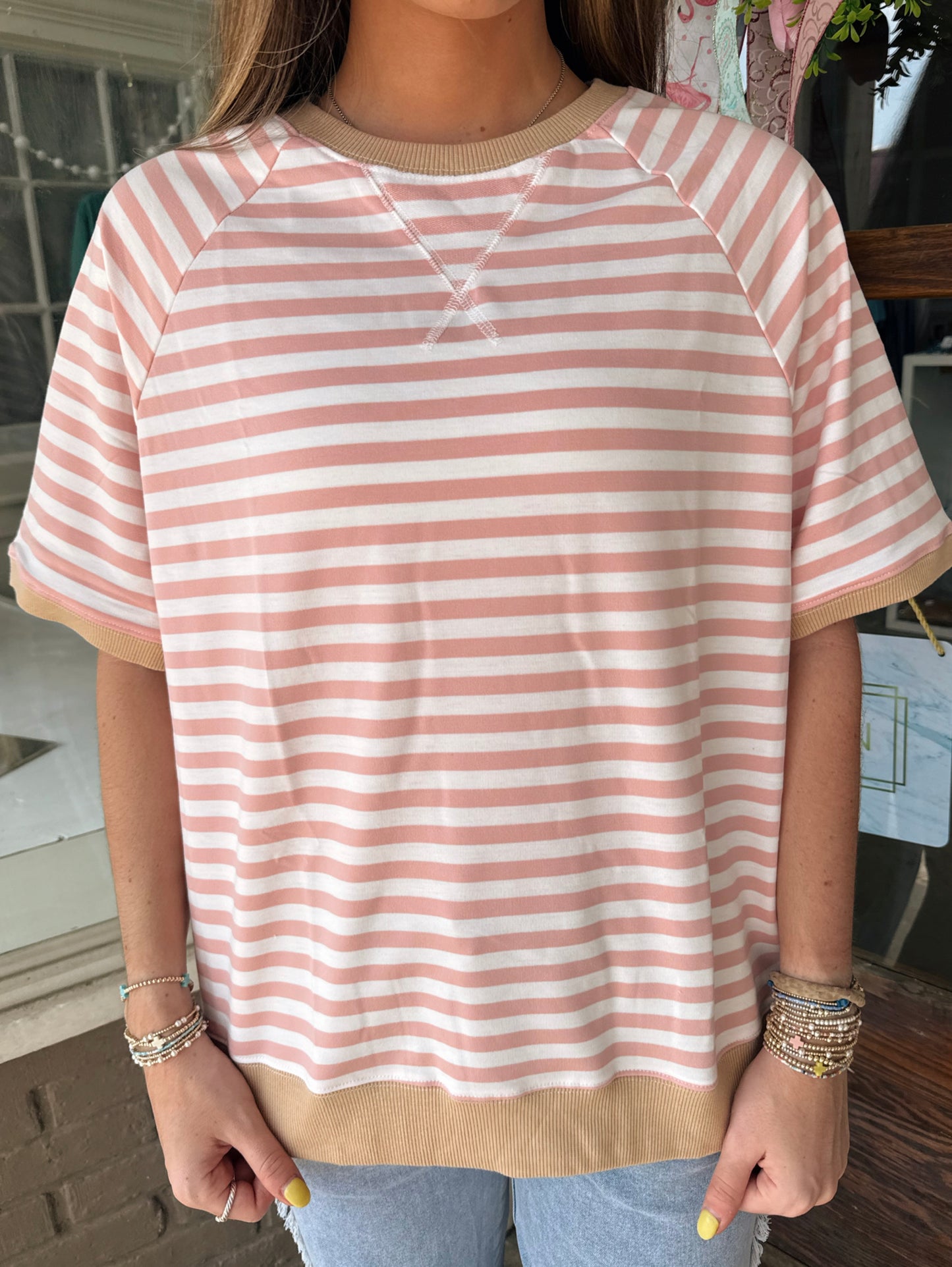 Pink & Tan Striped Top